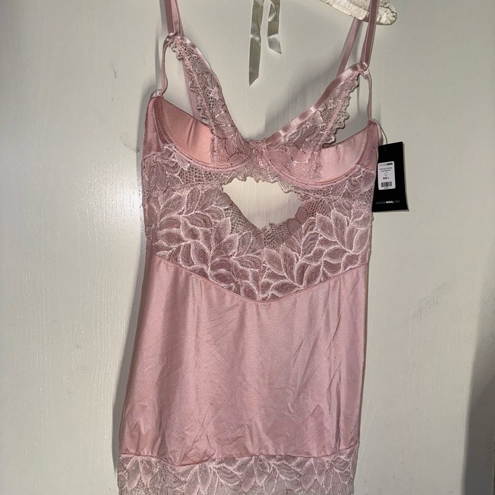 Fashion Nova Pink Lace Chemise with Satin Finish